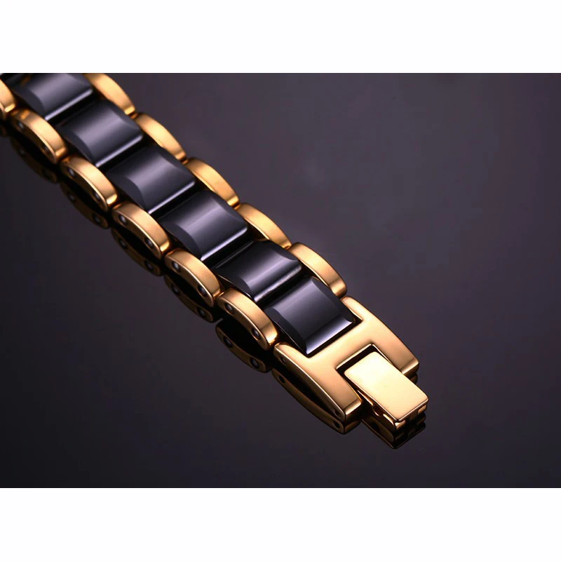 Vinterly браслет из гематита для мужчин энергия здоровья Черное золото цвет керамические браслеты мужские ручной цепи звено ювелирные изделия