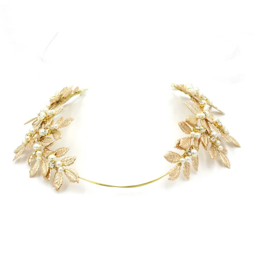 Vintage Leaf Bridal Hair Band Headband Pearl Hair Accessories Gold