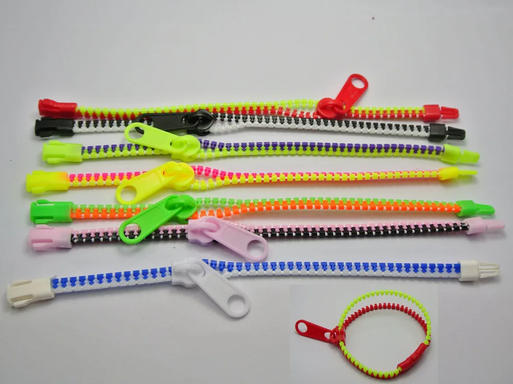 

10 Mixed Color Plastic Hip Zip Zipper Bracelet Bangles Kids Girls Party Favors