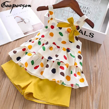 

Girls Summer Clothes Set Sleeveless Outfits for Kids Baby Dot Printed Cute Fashion Basic Clothing Suit Kids Wear Drop Shipping