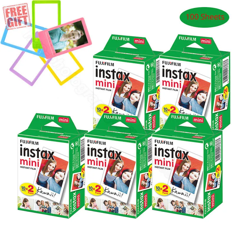 Fujifilm Instax Mini 9 мгновенная белая пленка+ 5 цветов рамка набор для Instax Mini 9 8+ 7s 70 90 25 камера SP-2 SP1 Liplay принтер - Цвет: 100 sheets-frames