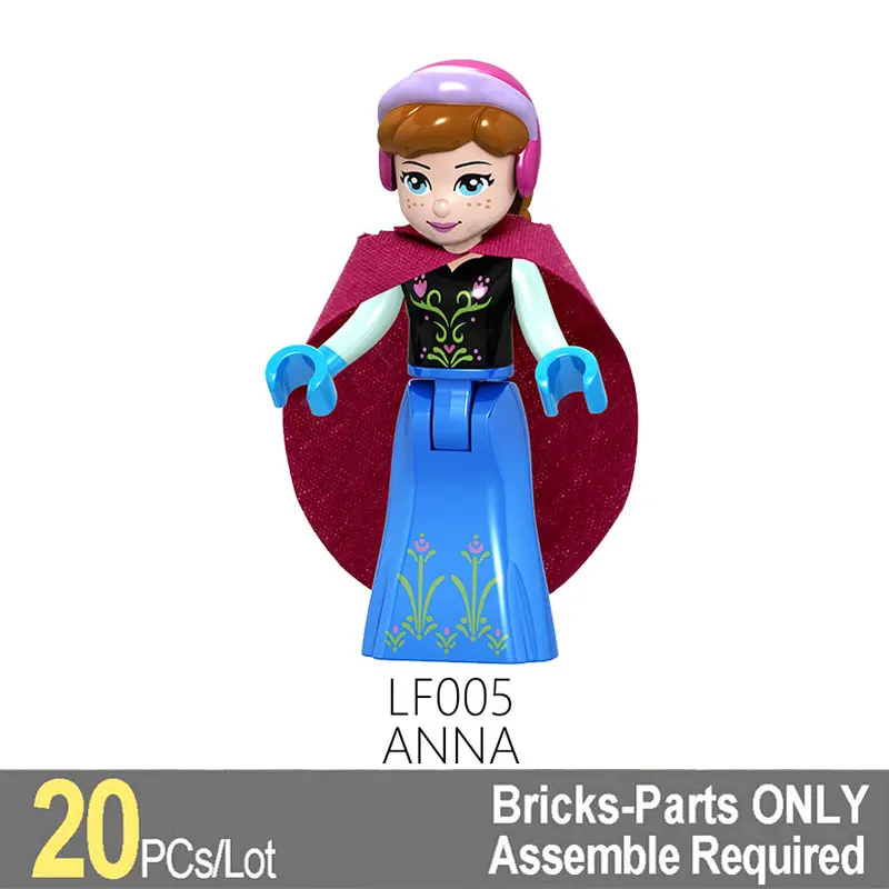 

Wholesale 20pcs Girl Figures in Comic and Animation Anna Dolls Contruction Building Brick Blocks Toys As Gifts For Kids