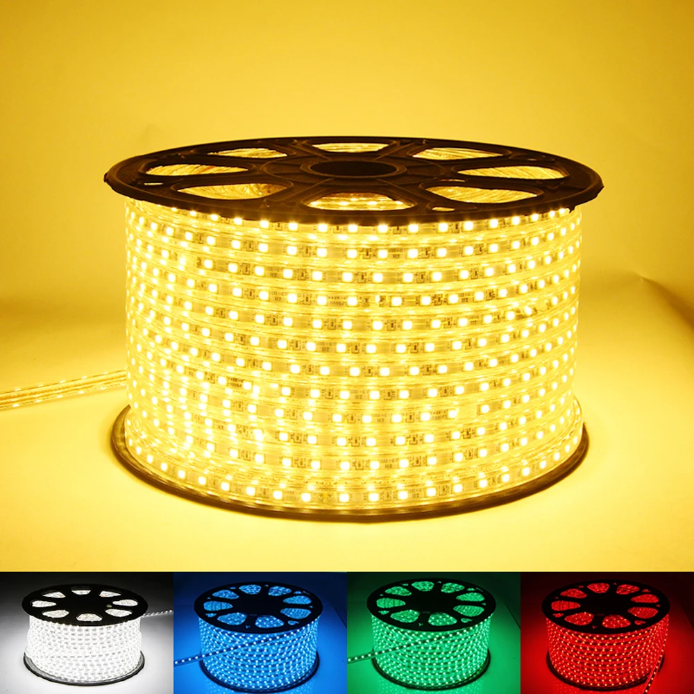 

Fanlive 100M Waterproof Ac 110v 220v 5050 Flexible Smd Ruban Rgb Led Strip Light Lights 60leds/m 14.4w/m Led String Lighting