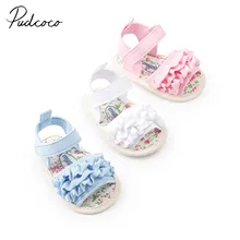 Г., новые брендовые сандалии с цветочным рисунком для новорожденных девочек летняя повседневная обувь для кроватки с оборками и цветочным рисунком, для детей от 0 до 18 месяцев