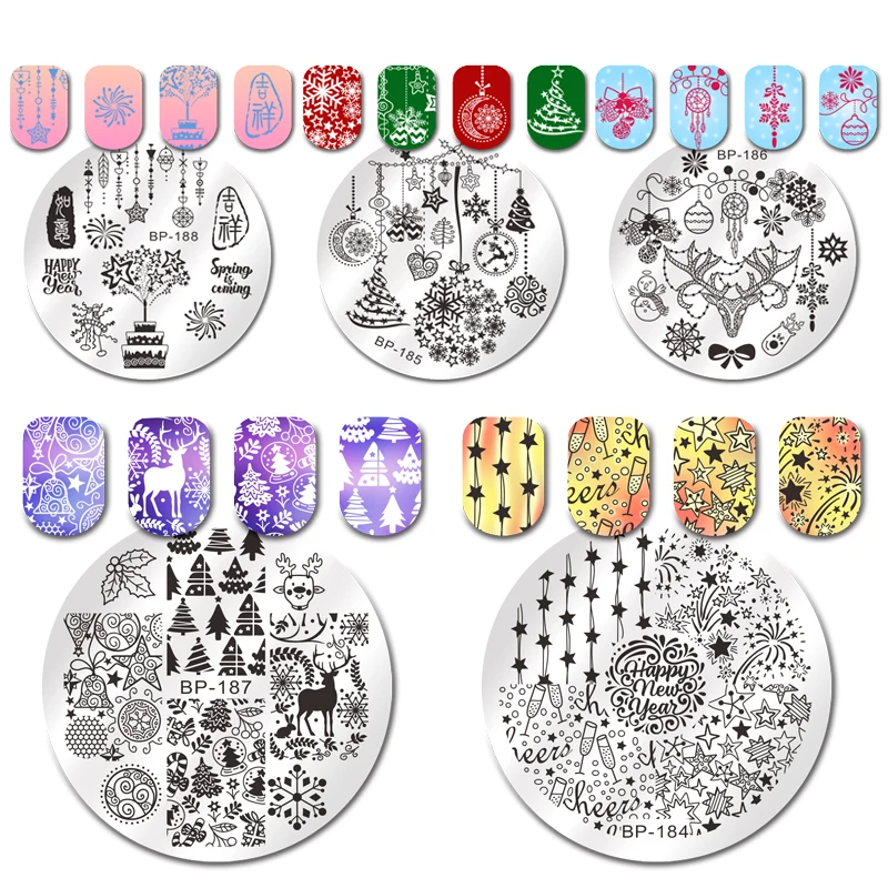 

BORN PRETTY 1Pc Round Stamping Plate Love Valentine's Day Pattern Manicure Nail Art Image Plate