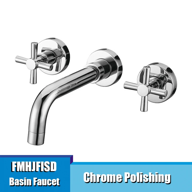 FMHJFISD оптом и в розницу Продвижение матовый золотой настенный Ванная комната бассейна кран с двумя ручками горячей и холодной смесителя - Цвет: Chrome Polishing