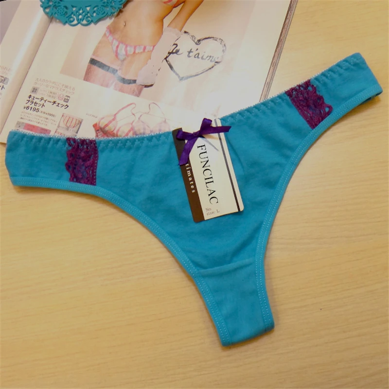 FUNCILAC 5pcs/lot Women's cotton panties Girl Briefs sexy thong low-waist cotton ladies underwear T pants Briefs M L XL