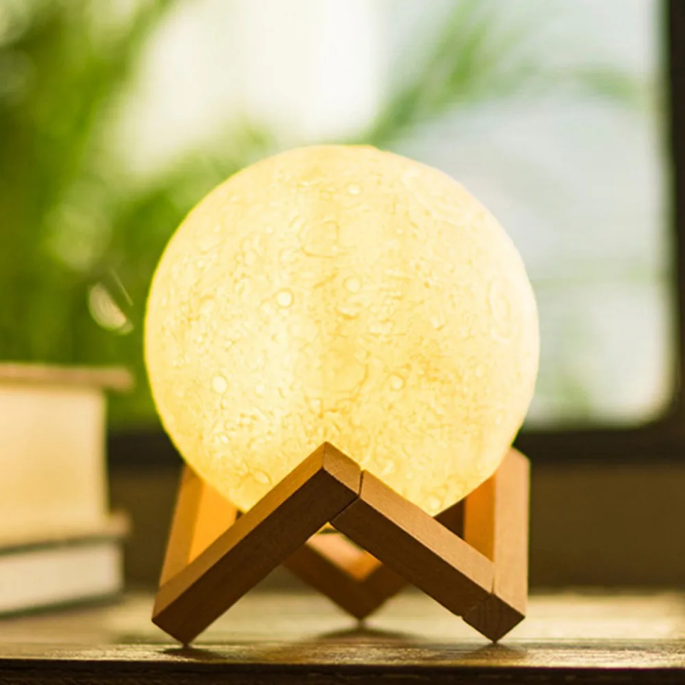 

USB Rechargeable 3D Moon Lamp With Base 13CM Bedroom Bookcase Night Light Vibration Sensing Home Decoration Birthday Gift