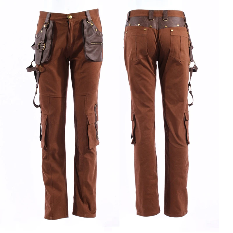 スティンパンク メンズコーヒーカラーパンツ ロックスタイル 秋冬ファッション ポケット付きストレートパンツ Pants With Pockets Fashion Pantsleather Pants Fashion Aliexpress