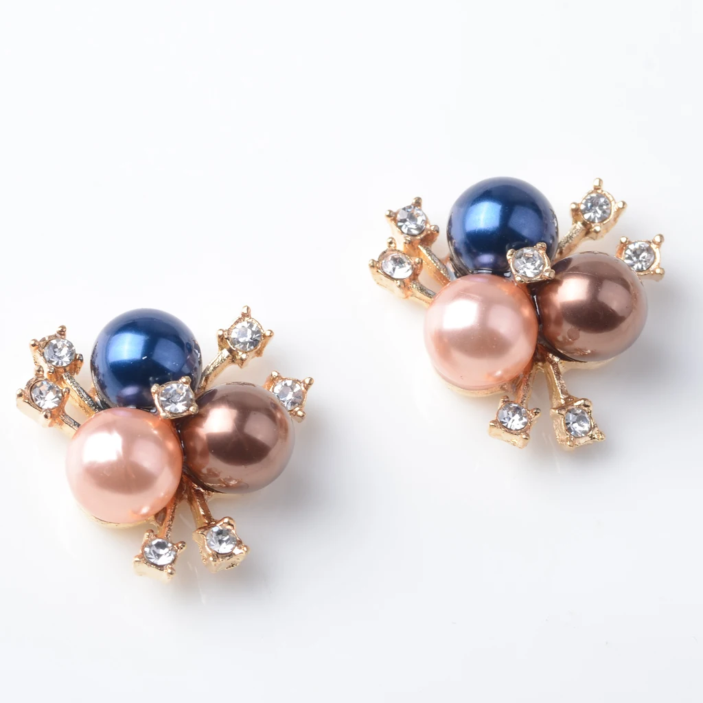 20pcs Rhinestone Crystal Button Pearl Flatback Brooch Decor Wedding Embellishment Fashion Charms Earrings Ornaments Mixed Color