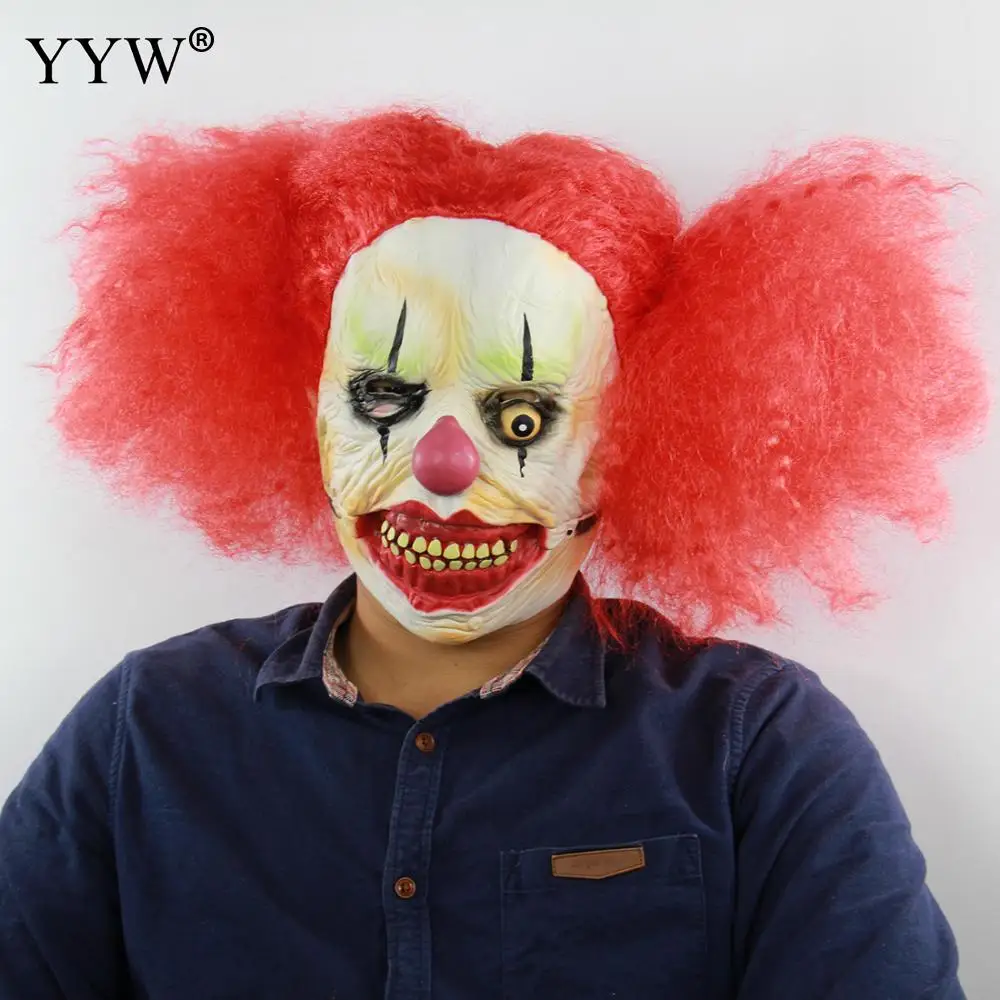 Horror Halloween Scary Clown Mask Red Hair Ghost Horror Mask Props Maske Realistic Latex Masker Party Mascaras Halloween Cosplay