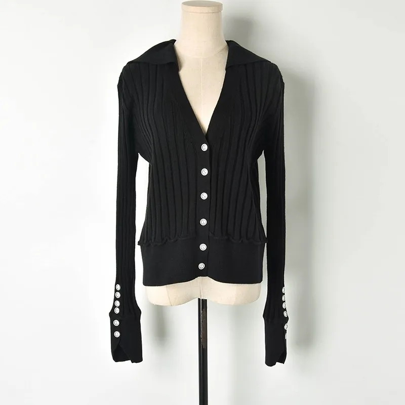 

2019 Spring Cardigan Women Sexy V-neck Buttons Black Cardigan Chic Single Breasted Cardigans Womens Knit Sweater Cardigan Coat