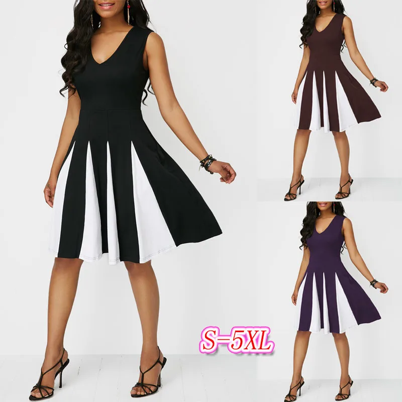 

2019 summer elegent fashion style women sleeveless plus size dress S-5XL