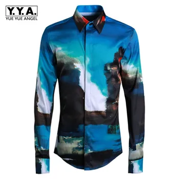 

Fashion Spring New Long Sleeve Mens Colorful Printed Casual Shirts Office Party Man Tops Luxury Hawaiian Cotton Breathable Shirt