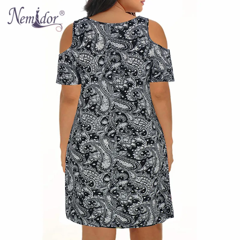 Nemidor Women's Cold Shoulder Plus Size Casual T-Shirt Swing Dress with Pockets (23)