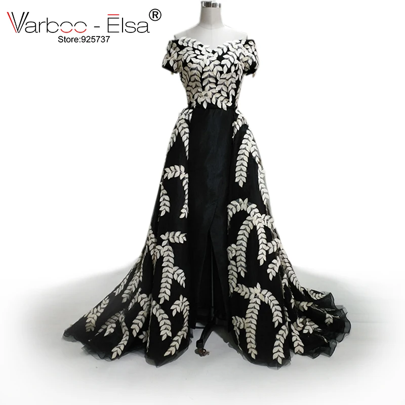 

New cap sleeves black Evening Prom Dresses slit dress leaves High Neck Amazing Long Arabic Vintage Dubai evening dress 2018