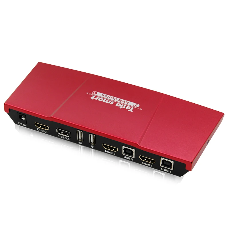 Tesla smart HDMI переключатель высокое качество 2 порта USB KVM с дополнительным USB 2,0 порт Поддержка 4 K* 2 K(3840x2160) красный