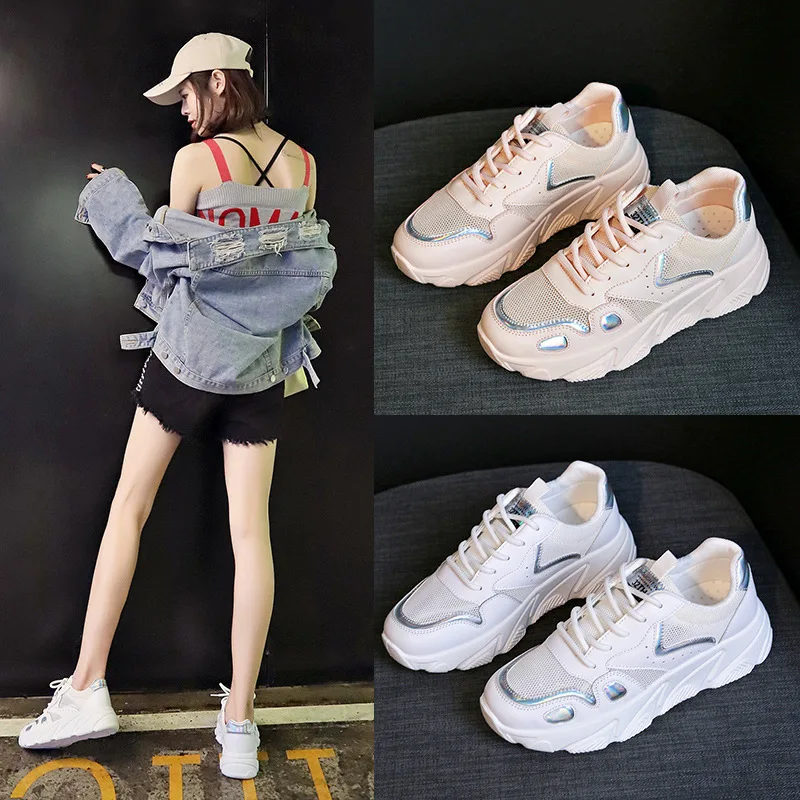 Все YIEXIE/ г. Новые летние женские туфли из белой сетки модные повседневные женские кроссовки на плоской платформе