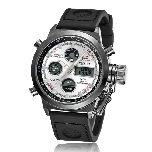 OHSEN Брендовые мужские модные цифровые кварцевые наручные часы силиконовый ремешок черный военный ЖК-сигнализация ручные часы подарок - Цвет: Black white