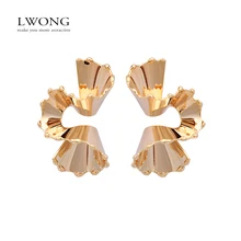 LWONG серьги-гвоздики золотистого и серебряного цвета с оборками для женщин, скрученные металлические серьги в стиле панк, геометрические серьги, ювелирные изделия