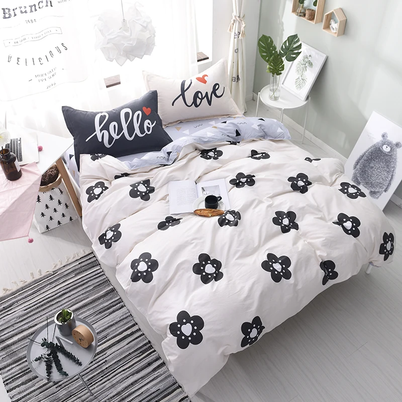 

Modern Black Print 100% Cotton Soft Oriental Bedding Set Full Queen Size Bed Set Duvet Cover Bed sheet Pillowcases Bedspread