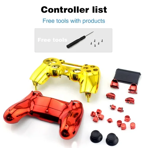 Чехол для контроллера sony PlayStation 4 dualshock4 PS4, золотой, красный, хромированный, полный комплект - Цвет: Shell full set kit