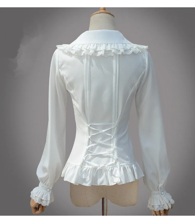 PYJTRL Japanese Style Lolita Blouse Sweet White Lace Long Sleeve Cambric Chiffon Women's Shirt Vintage Women Blouses