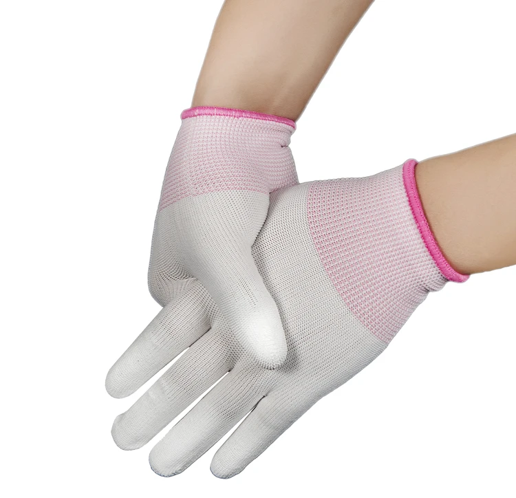 Pu Coated finger Nylon font b Gloves b font With Flexible Rubber Finger Fine Work Tightly