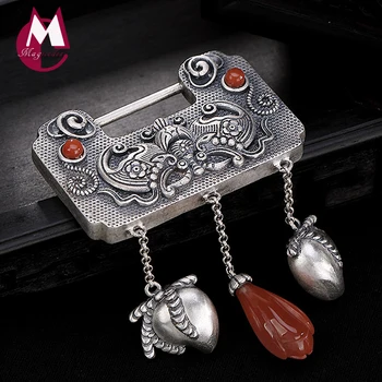 

2019 Fashion Bat Natural stone Agate Magnolia Gemstone Pendant 100% Real 925 Sterling Silver Women Necklace pendant Jewelry P013