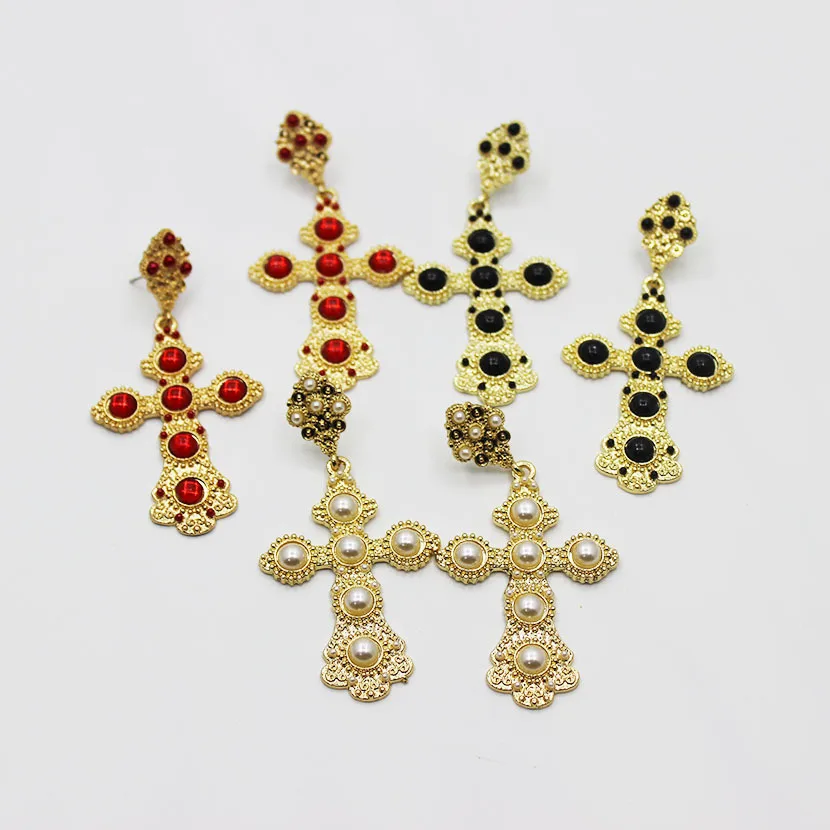 

New retro European and American models with cross section gem earrings pearl earrings 0577