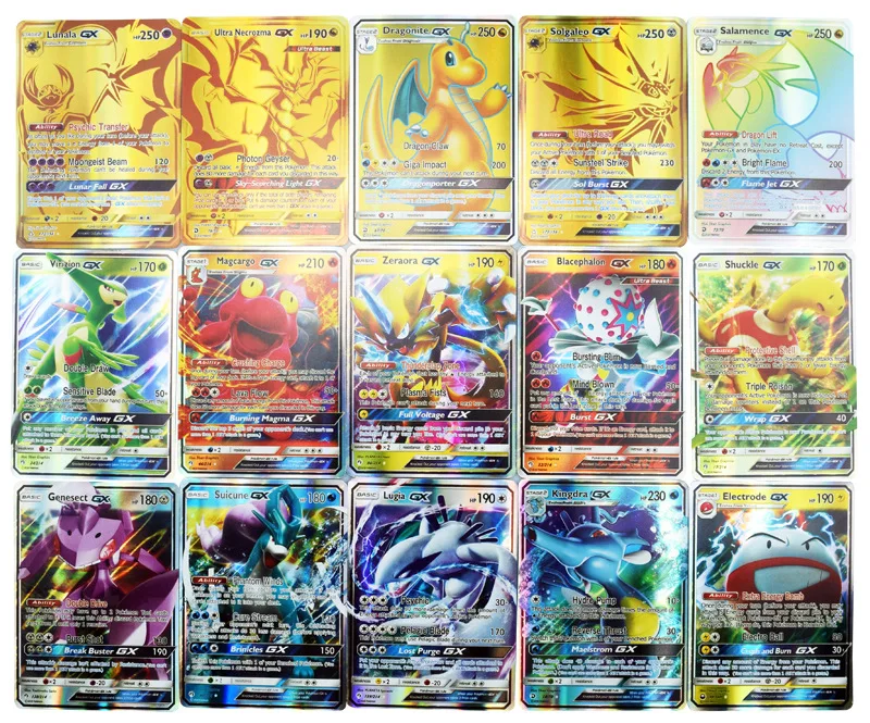 

200Pcs （170Gx+10Trainer+20Energy）Sun/Moon Game Different Styles Cartoon Characters Collection Cards
