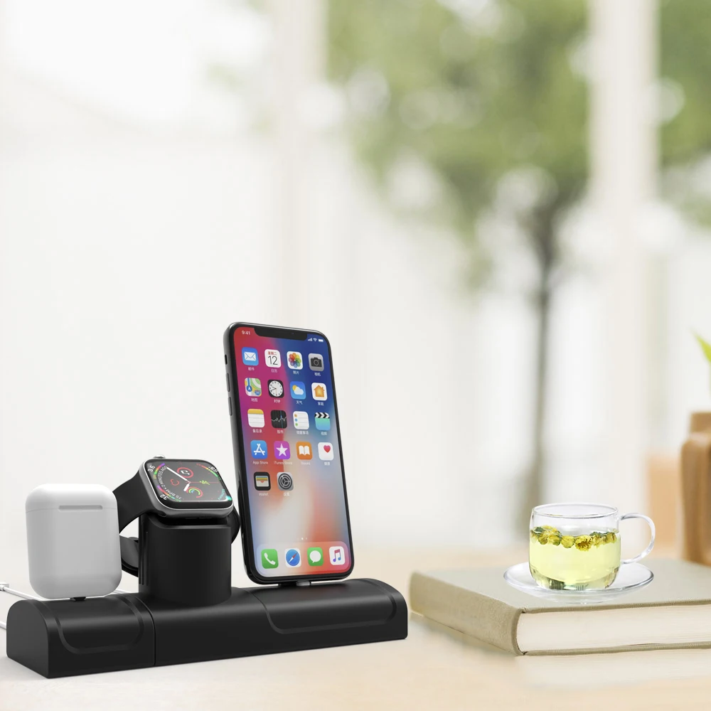 3-в-1 Подставка для зарядки для iPhone X/XS силиконовый зарядная док-станция для Apple Watch 1/2/3/4 Настольный держатель для Airpods