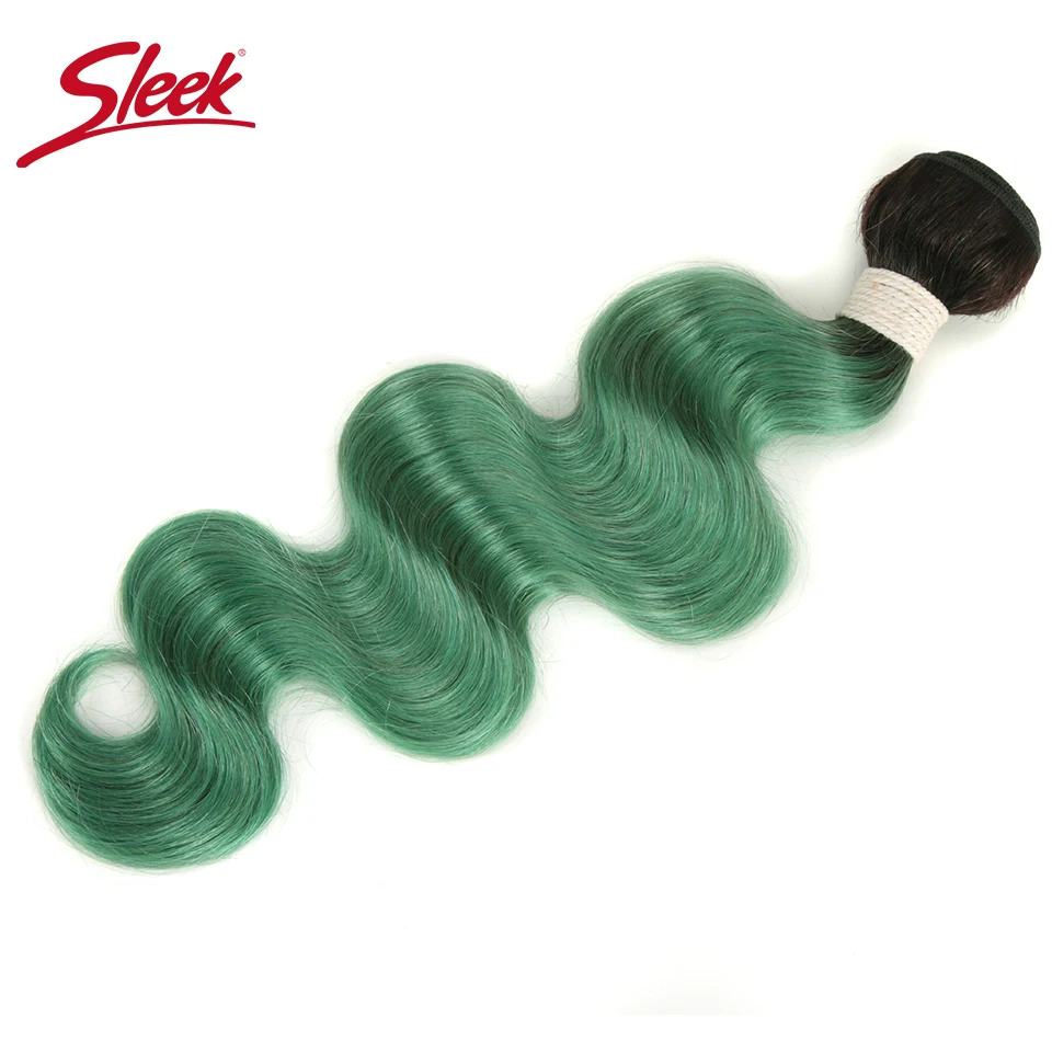 

Sleek Colorful Hair Pre-colored Ombre Bundle TT1B/TUQIV# Green Brazilian Hair Weave Bundles Body Wave Virgin Remy Hair Extension