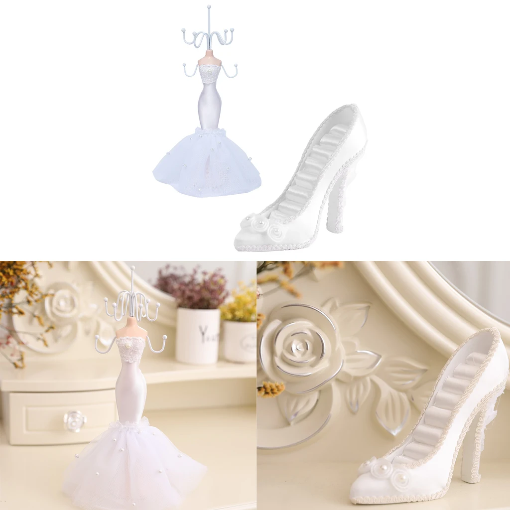 Mannequin Jewelry Display Hanging Holder + High Heels Jewelry Stand Rack Set for Necklace Earrings Rings Bracelets Display