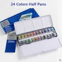 WINSOR& NEWTON, однотонные краски в воде, 12/24 цветов, половинные кастрюли для художника, цветная металлическая коробка для упаковки, товары для рисования
