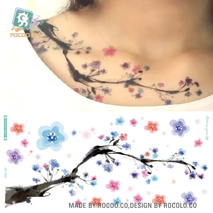 Rocoo Книги по искусству 3D RoseTattoos сливы поддельные Тати Красочные цветы Tatuajes груди руки татуировка тела Книги по искусству Водонепроницаемый