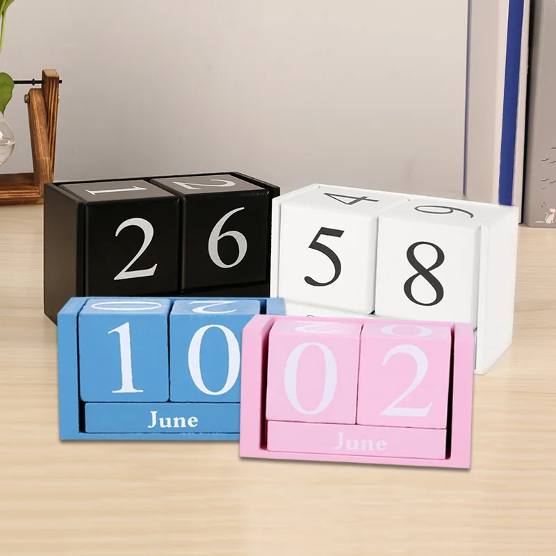 

Vintage Wooden Perpetual Desk Calendar Block Planner Permanent Desktop Organizer DIY Agenda HUG-Deals