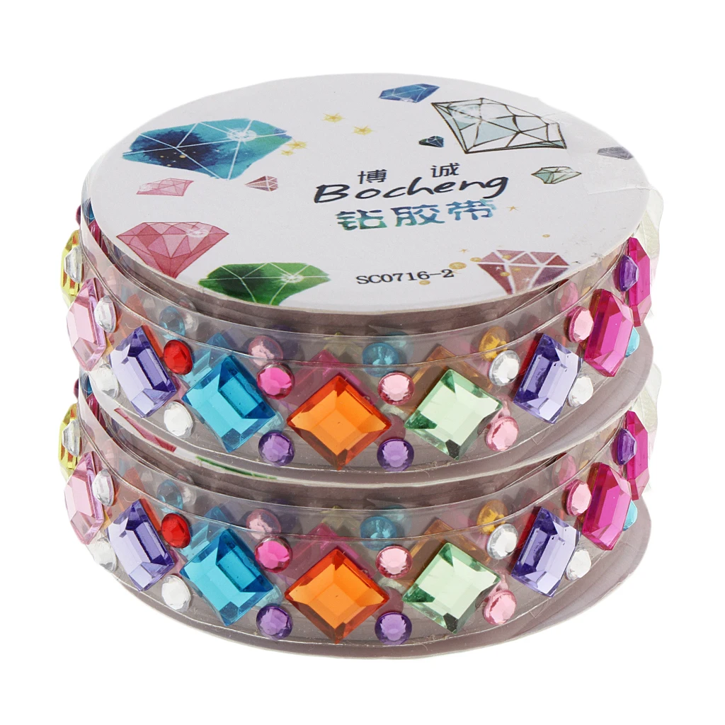 2 Roll Multi Shapes and Colors Rhinestones Stickers Tape Mobile Phone PC Car Art DIY Bling Self Adhesive Scrapbooking Stickers 