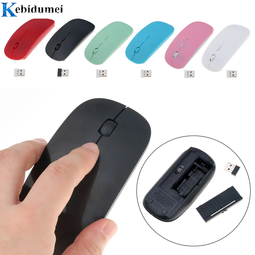 

kebidumei USB Optical 2.4G Wireless Mouse Receiver Super Ultra Thin Slim Mouse Cordless Mice for Game Computer PC Laptop Desktop