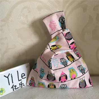 

YILE Handmade Cotton Linen Wrap Knot Handbag Coin Phone Bag Color Owls Pink Base 8415j