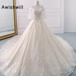 Реальные фотографии; Robe de mariée Элегантное свадебное платье с половиной рукава от плеча бисером кружева свадебное платье вечернее Свадебное