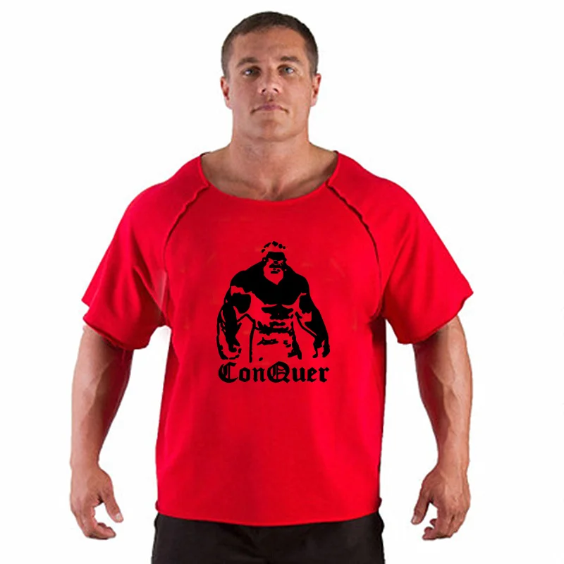 

Mens Loose T Shirts Gold Fitness Men Bodybuilding Gorilla Wear Shirt Batwing Sleeve Rag shirt Gym Fitness Muscle Running T shirt