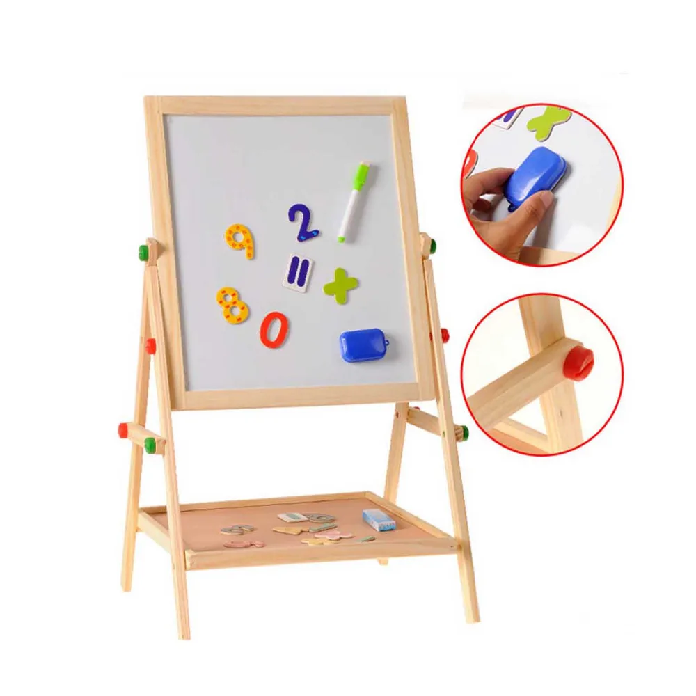 Crianças de Madeira 2 em 1 Ajustável Apagável Dupla Face Magnética Quadro Negro Faça Você Mesmo Pintura Desenho Placa Brinquedo 14 Brinquedos p desenhar