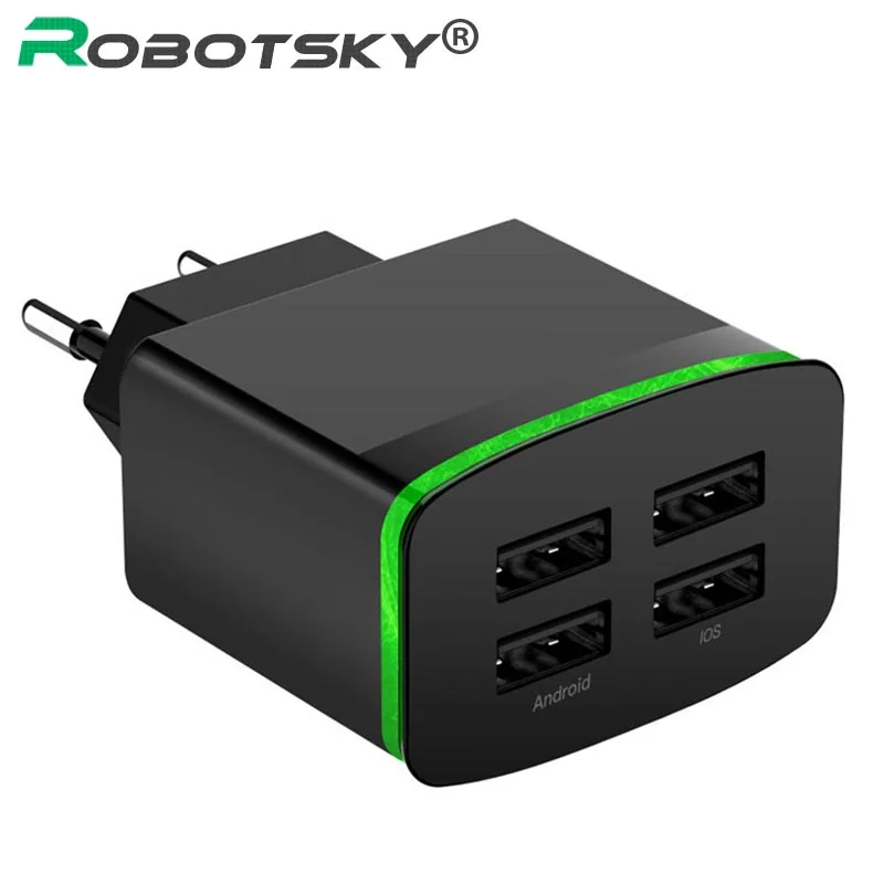 

Robotsky 4 Port USB Wall Charger 5V 4A Fast Phone Charge Adapter US/EU Plug for iPhone Samsung Xiaomi iPad