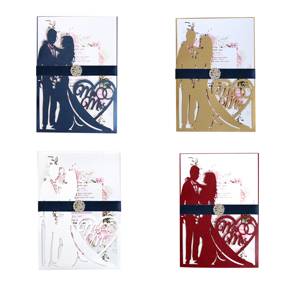  10 set Customize Laser Cut Wedding Invitations Card Bride and Groom Greeting Cards Mr & Mrs Envelop - 33054474247