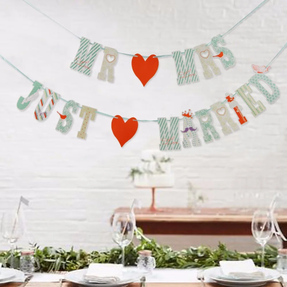 

MR AND MRS JUST MARRIED Wedding Banner Set For Wedding Table Centerpiece Decorations for Reception Bridal Shower Car Decorations