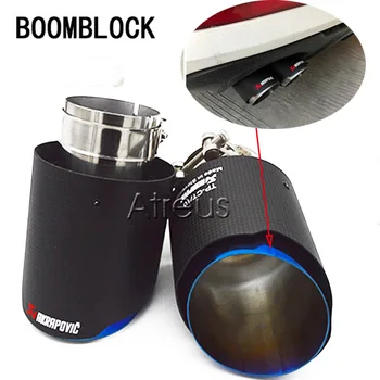 

BOOMBLOCK Multiple Sizes For Toyota Audi A4 B5 BMW M3 M4 M5 F30 F10 Blue Tip Carbon Fiber Car Exhaust Muffler Pipe Accessories