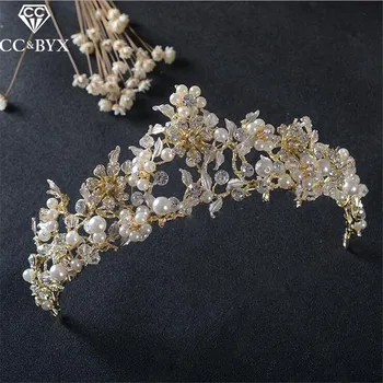 

CC tiaras and crowns hairbands crystal gold-color luxury shinning pageant wedding hair accessories for women party jewelry HG857