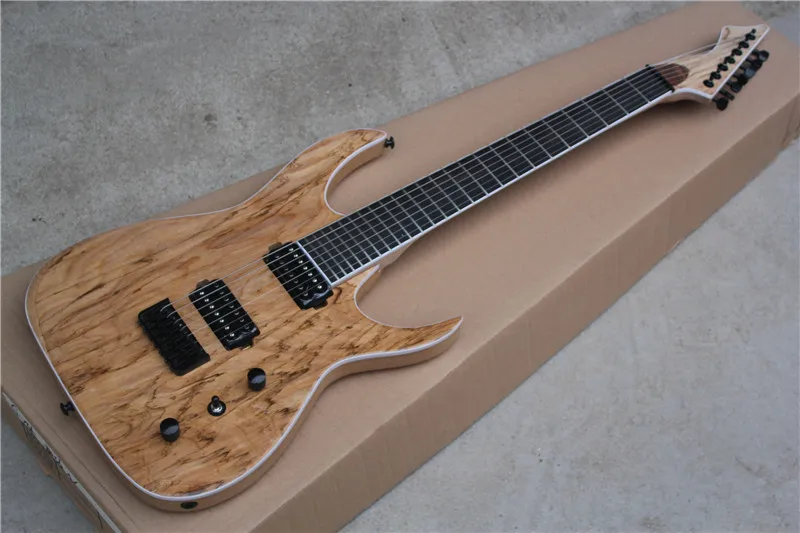 

2019 new + factory + 27'' scale length black machine electric guitar 7 strings black machine guitar spalted maple top 3 Pec neck
