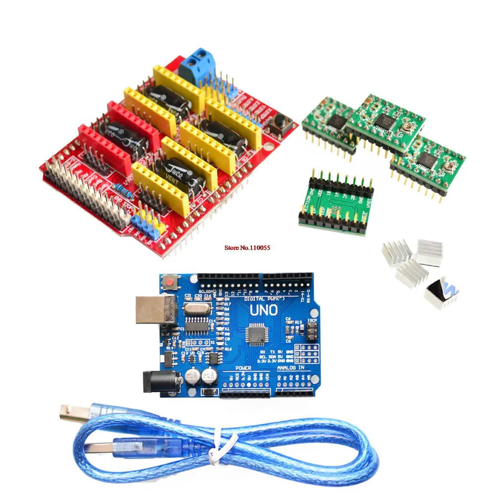 

Free shipping! cnc shield v3 engraving machine 3D Printer+ 4pcs A4988 driver expansion board + UNO R3 with USB cable